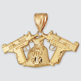 Gold Money Bag Dual Uzi Gun Satin DC Hip-Hop Pendant