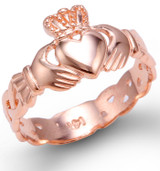 Ladies Rose Gold Claddagh Ring with Trinity Band