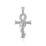 Satin White Gold Egyptian Ankh DC Coiled Snake Pendant (2 sizes)