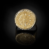 Gold Aztec Mayan Sun Calendar Men's Sparkle-Cut Statement Ring