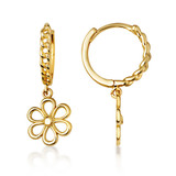 Yellow Gold Daisy Flower Cuban Link Huggie Earrings