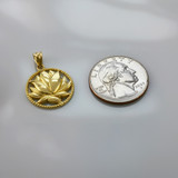 Polished Gold Lotus Flower in Circle Yoga Pendant Necklace