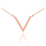 14K Polished Rose Gold Chevron V Necklace