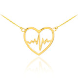 14k Gold Open Heart Beat Pulse Necklace