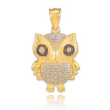 Gold Owl Charm Pendant  Necklace with Diamonds