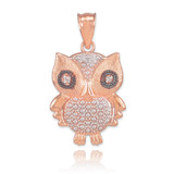Rose Gold Owl Charm Pendant Necklace with Diamonds