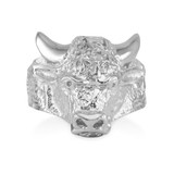 Large White Gold Bull Taurus Ring