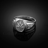 Men's White Gold Marijuana Leaf Cannabis Ring