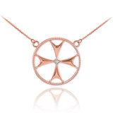 14k Rose Gold Diamond Maltese Cross Necklace