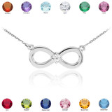 14K White Gold Infinity CZ Birthstone Necklace