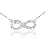 14k White Gold Infinity #1MOM Necklace with Triple CZ Stones