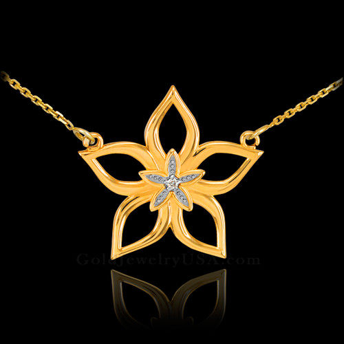 14k Gold Diamond Star Flower Necklace