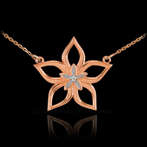 14k Rose Gold Diamond Star Flower Necklace