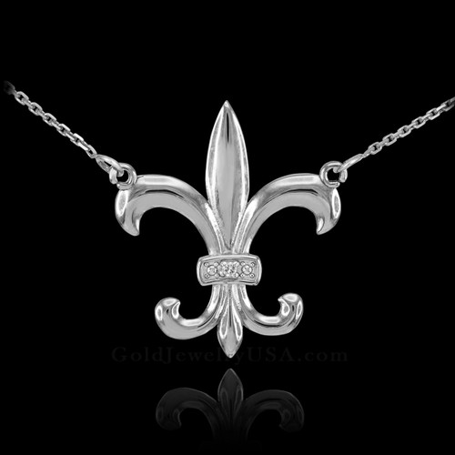 14k White Gold Diamond Fleur-de-Lis Necklace