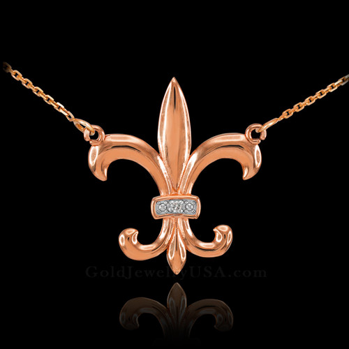 14k Rose Gold Diamond Fleur-de-Lis Necklace