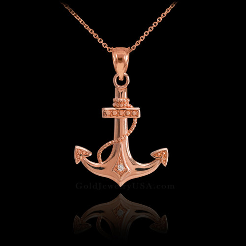 Rose Gold Anchor Diamond Pendant Necklace