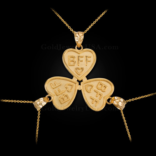 3pc Gold 'BFF' Heart Pendant Necklace Set