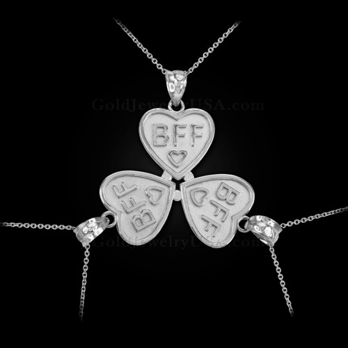 3pc White Gold 'BFF' Heart Pendant Necklace Set