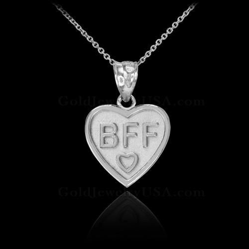 White Gold 'BFF' Heart Pendant Necklace