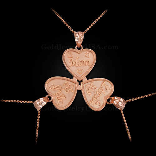 3pc Rose Gold 'MOM', 'BIG SIS', 'LITTLE SIS' Heart Necklace Set