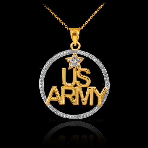 Gold US ARMY Diamond Pendant Necklace