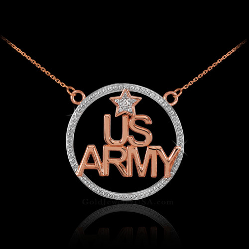 14K Rose Gold US ARMY Diamond Necklace