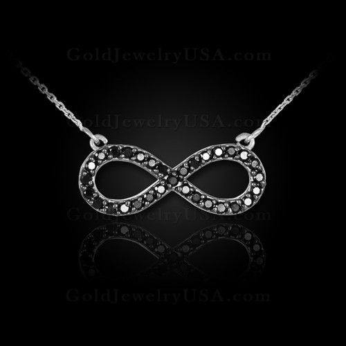 14K White Gold Infinity Necklace with Black Diamonds