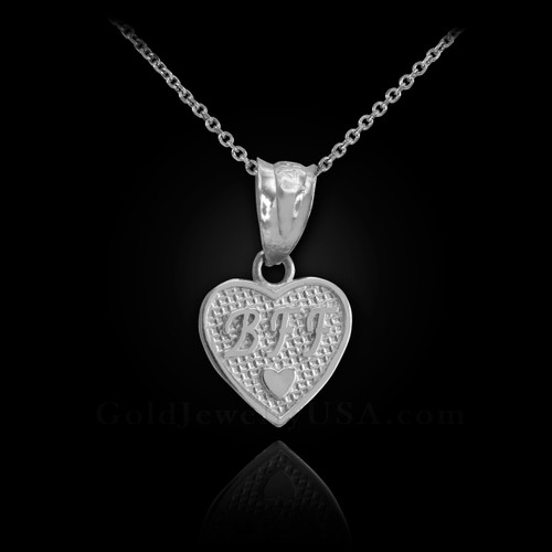 White Gold 'BFF' Heart Charm Necklace