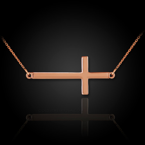14k solid rose gold sideways cross
