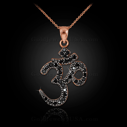 14k Rose Gold Om Black Diamond Necklace