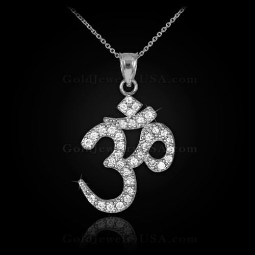 White gold diamond om necklace