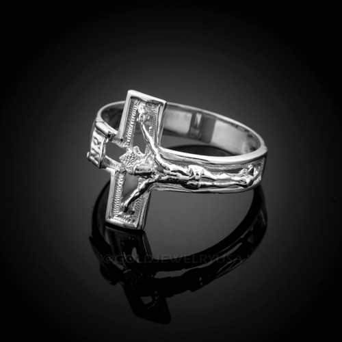 White Gold Open Crucifix Cross Ring