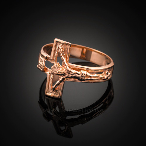 Rose Gold Open Crucifix Cross Ring