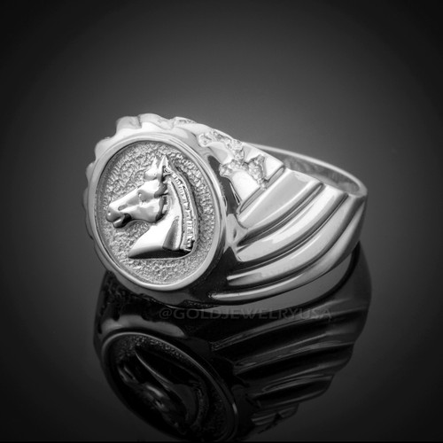 White Gold Horse Head Men's Ring