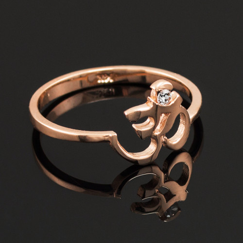 Dainty Rose Gold Om Diamond Ring