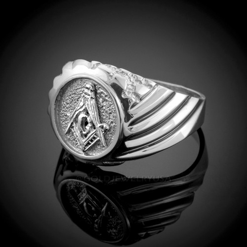 White Gold Masonic Men's Ring
