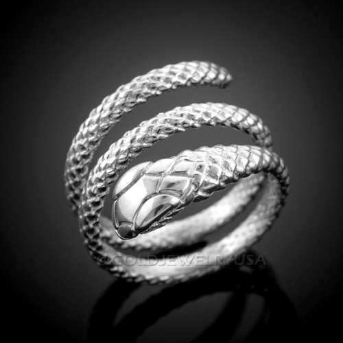 Solid White Gold Coiled Snake Ring