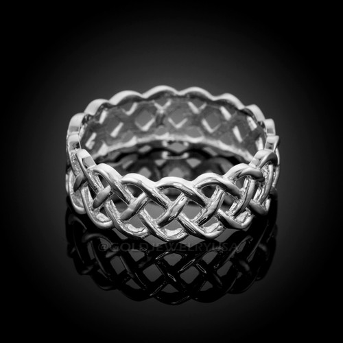 White 14k White Gold Celtic Weave Wedding Band