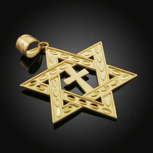 Gold Star of David Cross Large Pendant