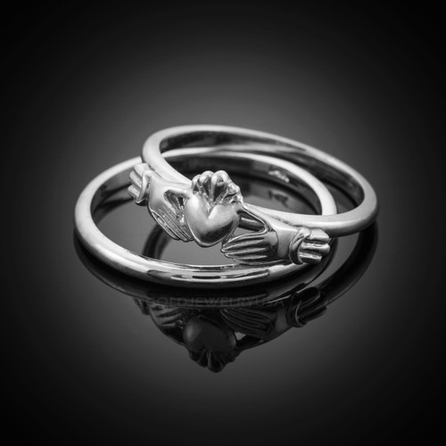 White Gold Claddagh Engagemet Ring Set