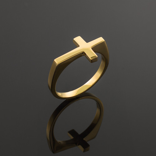 Solid Gold Flat Top Sideways Cross Ring