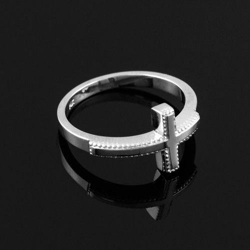 Solid White Gold Sideways Cross Ring