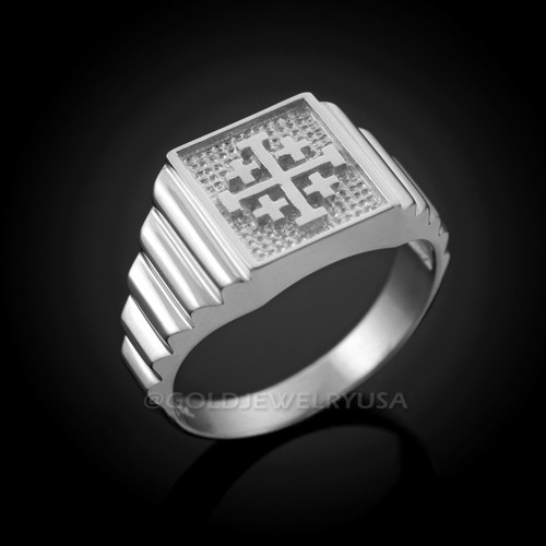 White Gold Jerusalem 'Crusaders' Cross Ring