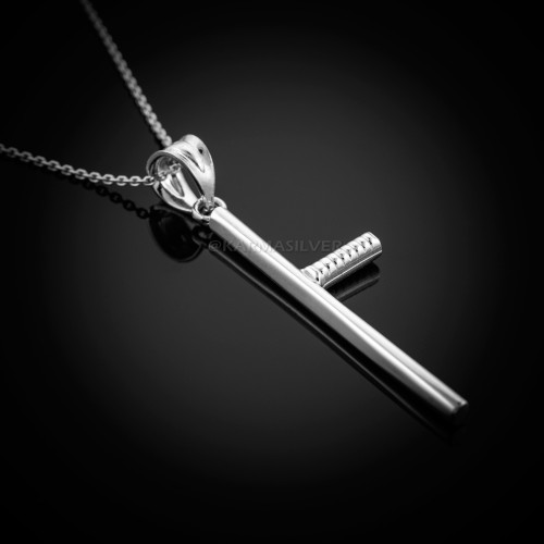 White Gold Police Baton Club Pendant Necklace