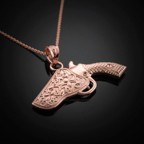 Rose Gold Holstered Pistol Gun Necklace