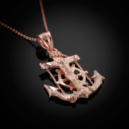 Rose Gold Mariner Crucifix Cross Pendant Necklace