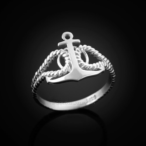 White Gold Anchor Ladies Ring