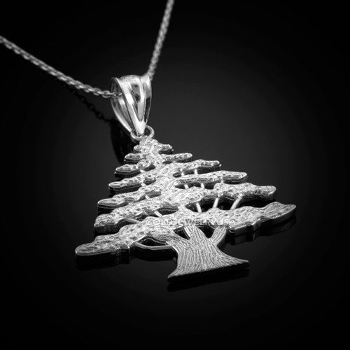 White Gold Cedar Tree of Lebanon Necklace