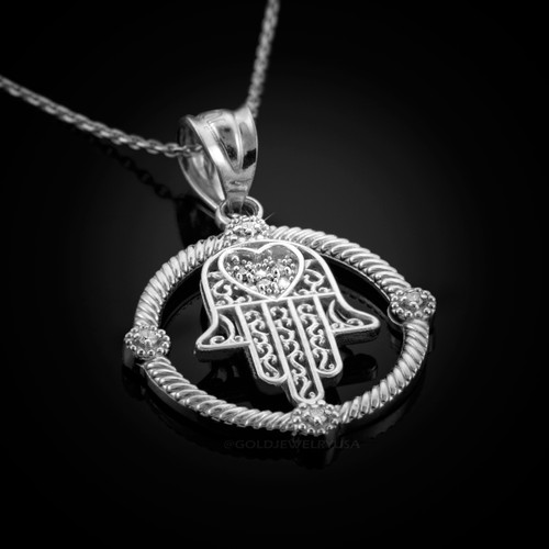 White Gold Hamsa Necklace