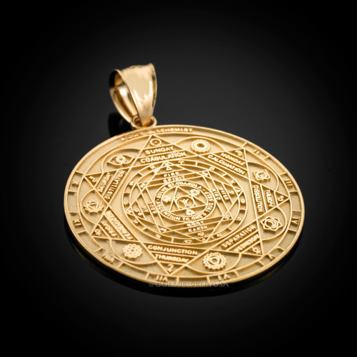 Gold 7 Chakra Yoga Calendar Medallion Pendant (S/M)